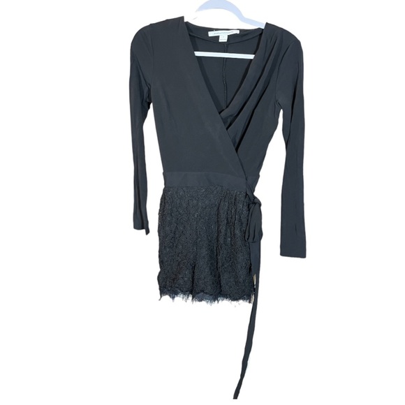 Diane Von Furstenberg DVF Black Tillie Lace Short Romper V Neck Tie Waist 4 - Picture 2 of 15